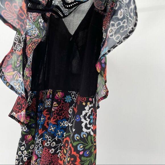 N/Nicholas Floral Boho Tier Adjustable Tie Strap Mini Eyelet Dress w Pockets - Picture 4 of 8